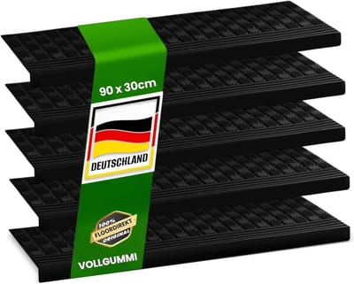FLOORDIREKT Rubberen Trapmat Diamond - 90 x 30 cm - Zwart - Set van 5 - Weerbestendige & Antislip Trapmatten - Rubberen Trapmat voor Buiten - Trapmat - Antislipmat