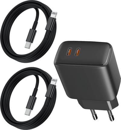 35w dubbele usb C lader geschikt voor iPhone + usb C naar Lightning kabel 3 meter - Snellader geschikt voor iPhone 14/13/12/11/X - Oplader geschikt voor iPad 9/8/7/6/5