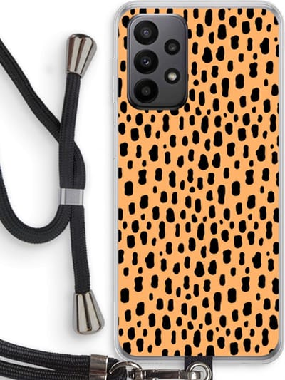 Case Company® - Hoesje met koord geschikt voor Samsung Galaxy A23 hoesje met Koord - Panter - Telefoonhoesje met Zwart Koord - Bescherming aan alle Kanten en Over de Schermrand