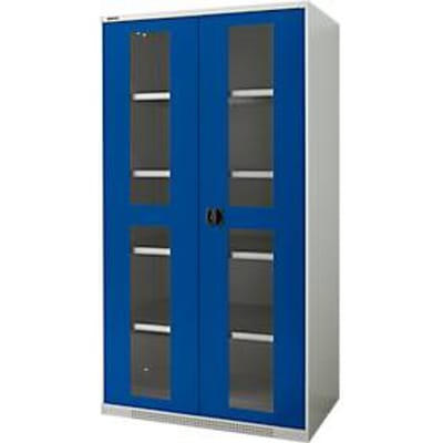 Schäfer Shop Genius dubbeldeurskast FS, staal, kijkvenster, ventilatieopeningen, B 1055 x D 620 x H 1950 mm, 5 OH, lichtgrijs/gentiaanblauw, tot 500 kg