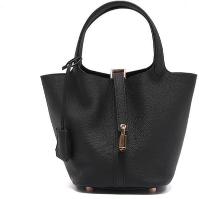 Eerste Laag Koeienhuid Tas voor Dames Nieuwe Echte Leer Dames Koolmand Emmer Tas Retro Veelzijdige Mode Handtas Tas black