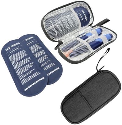 Koelpakket voor insuline - Waterdichte koeltas - Bevat 2 ijsjes van 90 g - mensen met een hoge bloedsuikerspiegel - Speciaal ontworpen voor diabetesmedicijnen - Geschikt voor het opbergen van insulinepennen en andere diabetesbenodigdheden