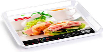 Plasticforte dienblad/serveerblad - Kunststof - 35 x 24 cm - wit - kopjes en glazen tray - keuken
