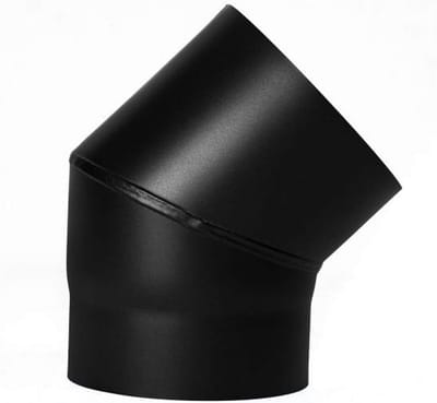 Zwarte Kachelpijp Boog 45 Graden 150mm Diameter 2mm Wanddikte