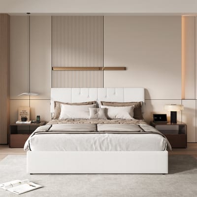 Opbergbed 140x190 Wit Teddy – met USB & Verstelbaar Hoofdbord