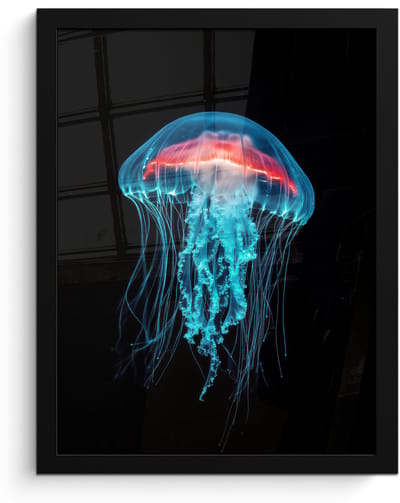 Poster in lijst - Fotolijst 30x40 cm - Posters - Kwal - Tentakels - Blauw - Licht - Posterlijst zwart - Decoratie - Wanddecoratie woonkamer - Muurdecoratie slaapkamer