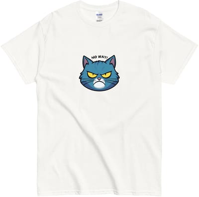 Grappig T Shirt met Kat - No Way! - Cartoon Design - Dames Heren - Wit - S