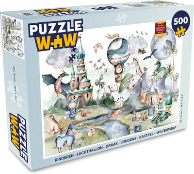 Puzzel Kinderen - Luchtballon - Draak - Jongens - Kasteel - Waterverf - Legpuzzel - Puzzel 500 stukjes