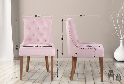 CLP Aberdeen Set van 4 eetkamerstoelen - Zonder armleuning - Hout - Fluweel - roze antiek licht