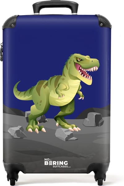 NoBoringSuitcases.com® - Kinderkoffer jongen - Dinosaurus - Kindertrolley jongens - Handbagage koffer lichtgewicht - Reiskoffer trolley kinderen - Rolkoffer met wieltjes - Past binnen 55x40x20 en 55x35x25