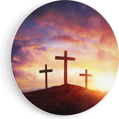 Artaza Forex Muurcirkel Kruisiging van Jezus Christus - Drie Kruisen - 50x50 cm - Klein - Wandcirkel - Rond Schilderij - Muurdecoratie Cirkel