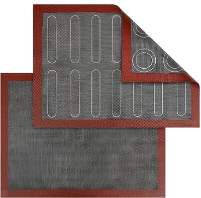 Famanu - Microgeperforeerde siliconen bakmat, 2 stuks, dubbelzijdig, anti-aanbaklaag, hittebestendig en herbruikbaar