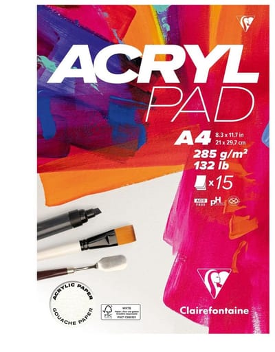 Clairefontaine Acryl Pad - Acrylpapier - Acrylblok - A4 - 285g - 15 vel