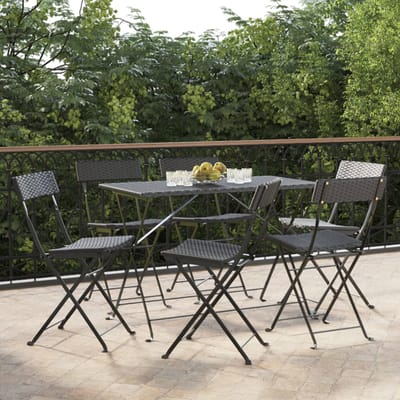 vidaXL - Opklapbare - stoelen, - 6 - stuks, - zwart, - van - polyrotan - en - staal.