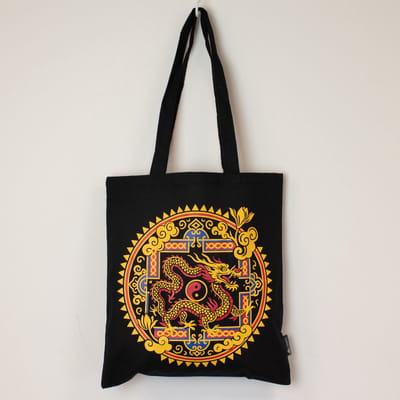 Iconic Classic Tote Bag - Dragon Yin & Yang- Black 6oz - 5 stuks