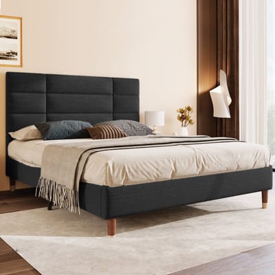 Polsterbed Dubbelbed 140x200cm - Gepolst kopstuk, linnen, zwart (zonder matras)