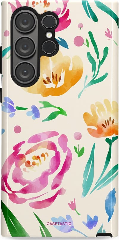 Casetastic hoesje geschikt voor Samsung Galaxy S23 Ultra - Dubbellaagse bescherming - Aquarel serenade - Fashion Case - Wit Mintgroen Crème Lichtroze