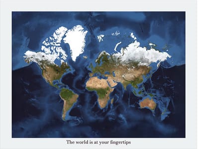 Wereldkaart 40x30 cm - Aluminium - Voelbaar 3D Reliëf - Lichtgrijs - World map - World at your Fingertips - Vintage - Retro - Muurdecoratie - Wanddecoratie