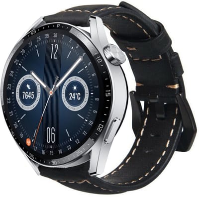 Strap-it Smartwatch bandje van leer - geschikt voor Huawei Watch GT 2 / GT 3 / GT 3 Pro 46mm / GT 4 46mm / GT 5 & 5 Pro (46mm) / GT 4 46mm / GT 5 & 5 Pro (46mm) / GT 2 Pro / GT Runner / Watch 3 - Pro / Watch 4 (Pro) / Watch Ultimate - zwart