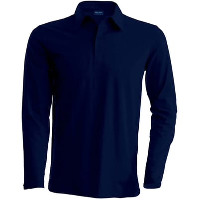 Herenpoloshirt met knopen en lange mouwen Donkerblauw - 3XL