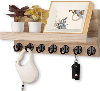 KZQ Sleutelhanger - Decoratieve sleutelhanger - Kan gebruikt worden om riemen, jassen en brillen vast te maken - Stevige houten deurhaak voor sleutelhangers - 25 x 17 cm - Natuurlijke houtkleur