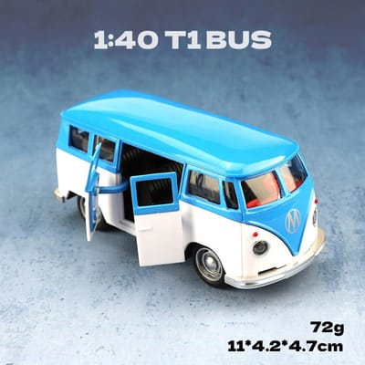 1:38 Rétro Classique T1 Bus Alliage Modèle de Voiture Simulation Voiture Classique Jouet Voiture Ornement de Voiture blue