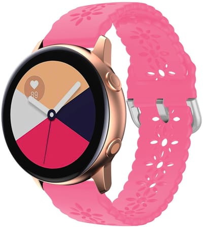 Siliconen bandje - geschikt voor Samsung Galaxy Watch 7 (40 & 44mm) / Watch 6 (Classic) / Watch 5 (Pro) / Watch 4 (Classic) / Watch FE - bloemen patroon met gespsluiting - donkerroze
