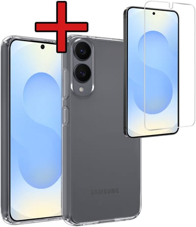 Hoesje - Met Screenprotector - Geschikt voor Samsung Galaxy S25 Edge - Sterk & Shockproof - Telefoon Hoes - Back Cover - Siliconen Case - Telefoonhoes - Transparant