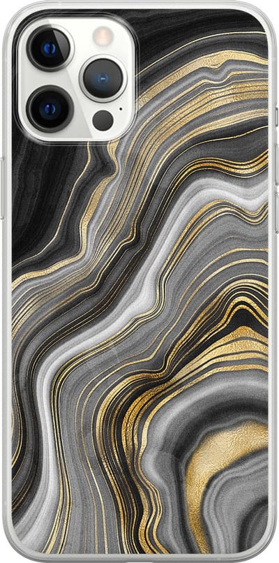Leuke Telefoonhoesjes - Hoesje geschikt voor iPhone 12 Pro Max - Marble agate - Soft case - TPU - Print / Illustratie - Goud