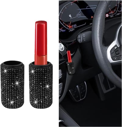 Lippenbalsem Houder - Auto Accessoire - Georganiseerd Blijven - Met Strass Versierd - 2 Stuks - Zwart
