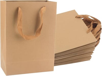 30 Stuks Bruine Papieren Tassen met Handvatten, 28x10x20cm Kraft Tassen voor Cadeaus, Winkels en Verpakkingen