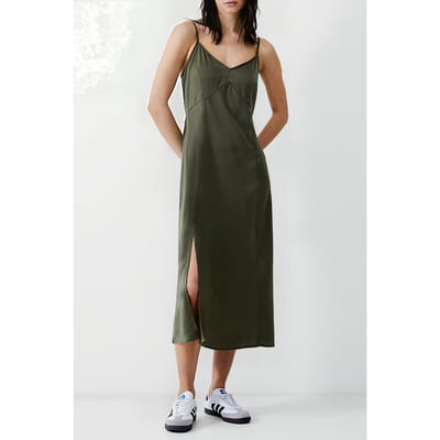 French Connection Satin Slip Dress Long Khaki Maat: 6 | Midi Jurken Outlet | Dames | Groen
