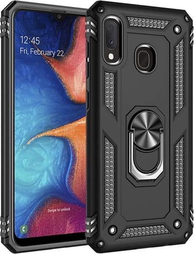 Anti-Shock Hybrid Ring Armor Hoesje Geschikt voor: Samsung Galaxy A30S - zwart