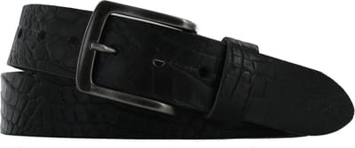 Leren Riem Krokoprint | 4cm breed | Riemmaat: 105cm (totale lengte: 120cm) | 100% echt leer | Kleur: zwart | Nikkelvrije gesp