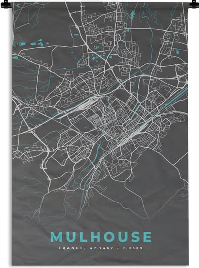 Wandkleed - Wanddoek - Mulhouse - Frankrijk - Kaart - Plattegrond - Stadskaart - 120x180 cm - Wandtapijt