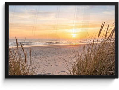 Poster in lijst - Fotolijst 60x40 cm - Posters - Zonsondergang - Duinen - Zee - Posterlijst zwart - Decoratie - Wanddecoratie woonkamer - Muurdecoratie slaapkamer