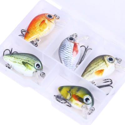 Ensemble de 5 Mini Leurres de Pêche au Bar, Mini Appâts Artificiels Topwater Crank Wobblers pour Brochet, Leurres Crankbait Pêche multicolore