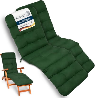 Beautissu 2x Deckchair Kussen 200x50x8 cm - Ligstoelkussen Donkergroen - Matraskussen voor Hangmatten en tuin-/terrasstoelen - Flair DC