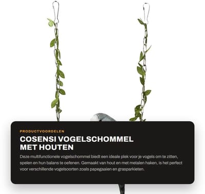 Dailygoods- Vogelschommel Multifunctioneel - Houten Papegaaienstandaard - Vogelaccessoires - Metalen Haken - Balans/Coördinatie - Eenvoudig te Installeren - Vogelspeelgoed