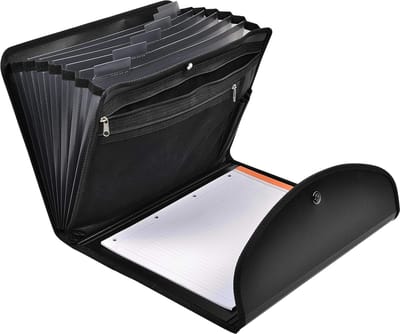 Dailygoods- Conferentiemap A4 - blokhouder/schrijfblok - 6 vakken - versterkt tabletvak - ritssluiting - 33x25,5 cm - polypropyleen - Notitieboek