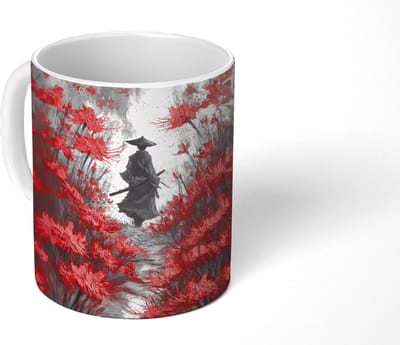 Mok - Koffiemok - Rode bloemen - mistig - Man - Mokken - 350 ML - Beker - Koffiemokken - Theemok