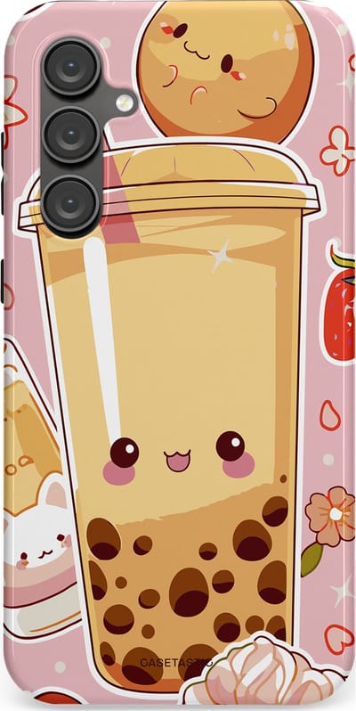 Casetastic Hoesje Geschikt voor Samsung S23 FE - Stijlvolle Beschermende Duo-layer Case - Kawaii Thee Design - Bubble Tea