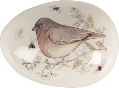 Clayre & Eef Decoratie Beeld Ei 7 cm Wit Bruin Keramiek Vogel