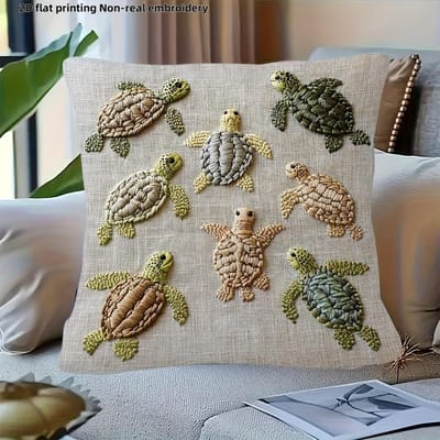 Housse de coussin Tortue Imprimée Plate 2D Broderie Non-Réaliste pour Décoration Cosy Housse de coussin de canapé, décoration de maison, impression 2D 40x40cm gray