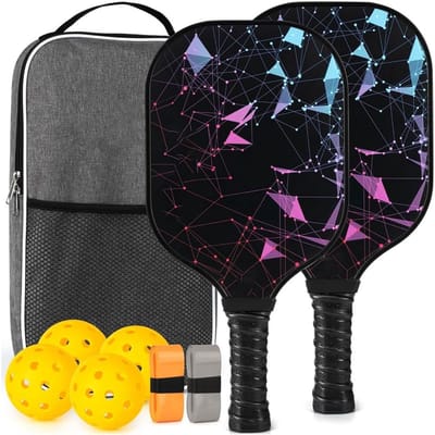 Pickleball Set - Sportspel Set - Buiten Spelen - Glasvezel Peddels - 4 Ballen Tas - Fotokleur