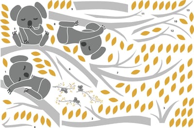 Muurstickers - Schattige koala's op takken - Transparante achtergrond - 90x135cm