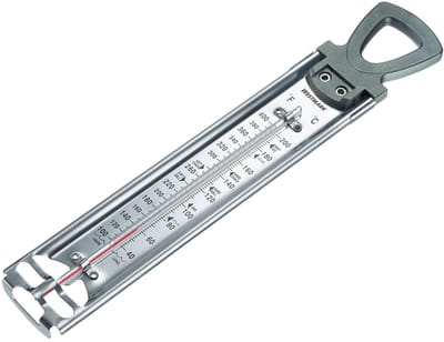 Westmark Suikerthermometer 1 Stk. – Inmaakhulp voor jam en fruit – Roestvrijstalen frame met verstelbare klem, robuuste glazen buis – Zilver