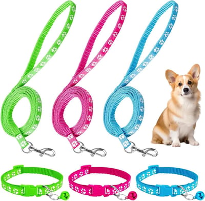 Verstelbare Hondenhalsband met Leash, Zachte Nylon Halsband voor Kleine Honden, Puppy Accessoires, Duurzaam en Comfortabel