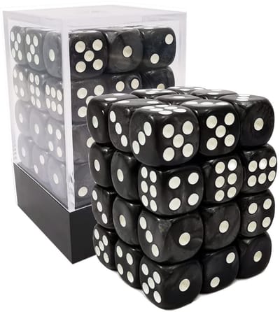 Dailygoods- Dobbelstenen Set 36 Stuks - 12 mm Zeszijdige Dobbelstenen - Marmerzwart met Witte Stippen - Dobbelsteen Bak - Geschikt voor Dungeons & Dragons - Verstikkingsgevaar - D6 Dobbelstenen