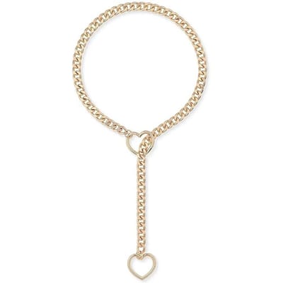 Role Play Verstelbare Roestvrij Staal Cubaanse Schakel Ketting Met Hartvormige O-Ring Punk Rock Stijl Leuk Voor Dagelijks En Feestelijk Gebruik 60cm beige